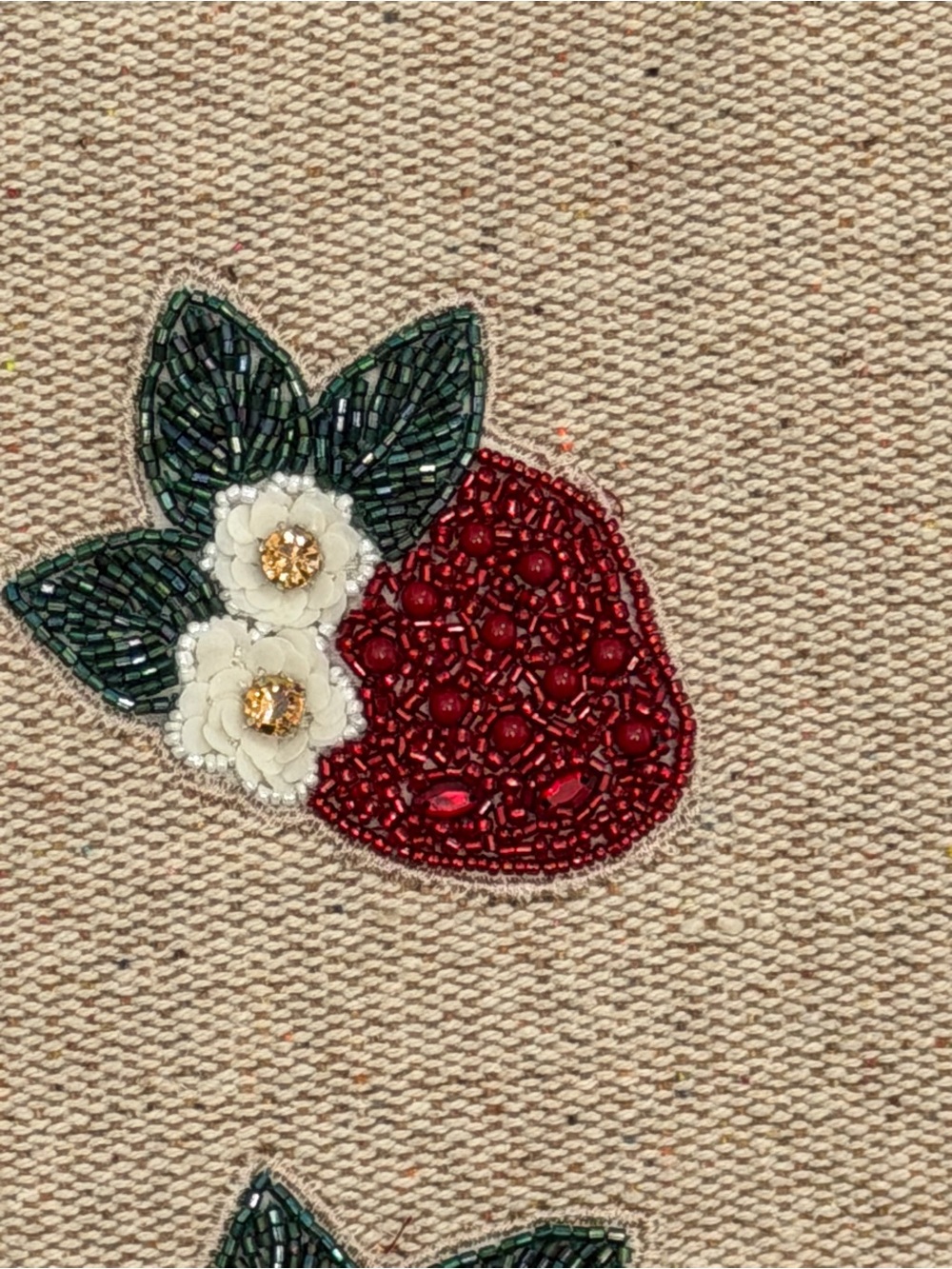 Made in India Tote Bag with Red Strawberry Embellishments - Picture 4 of 8